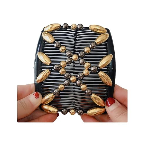 Miniatura 7 de LOVEF 3 pinzas para el pelo de peine para mujeres y niñas, accesorios elegantes y de moda para cabello fácil de dos tribales (blanco, negro y dorado)