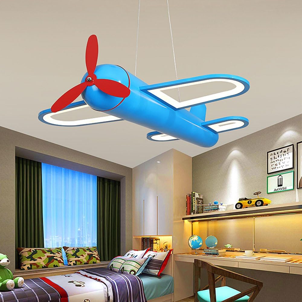 Led Ceiling Light 3-Color Creative Blue Airplane Ceiling Lamp Children's Room Hanging Lamp with Switch Control Boys Girls Room Baby Room Chandelier Bedroom Dining Room Living Room/Blue