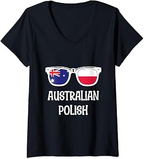 Womens Australian Polish Sunglasses Australia Flag Poland Flag V-Neck T-Shirt