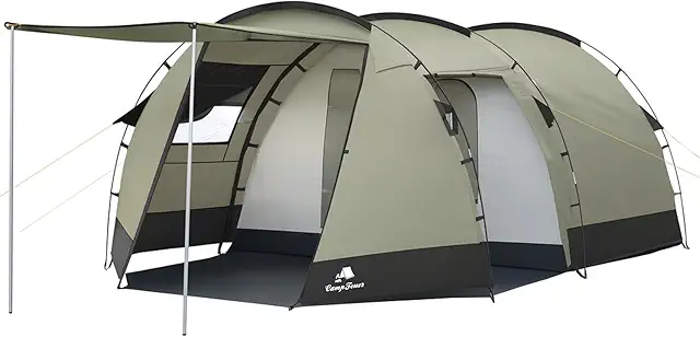 CampFeuer Super+ 4-Person Tent: Large Tunnel Design with Awning