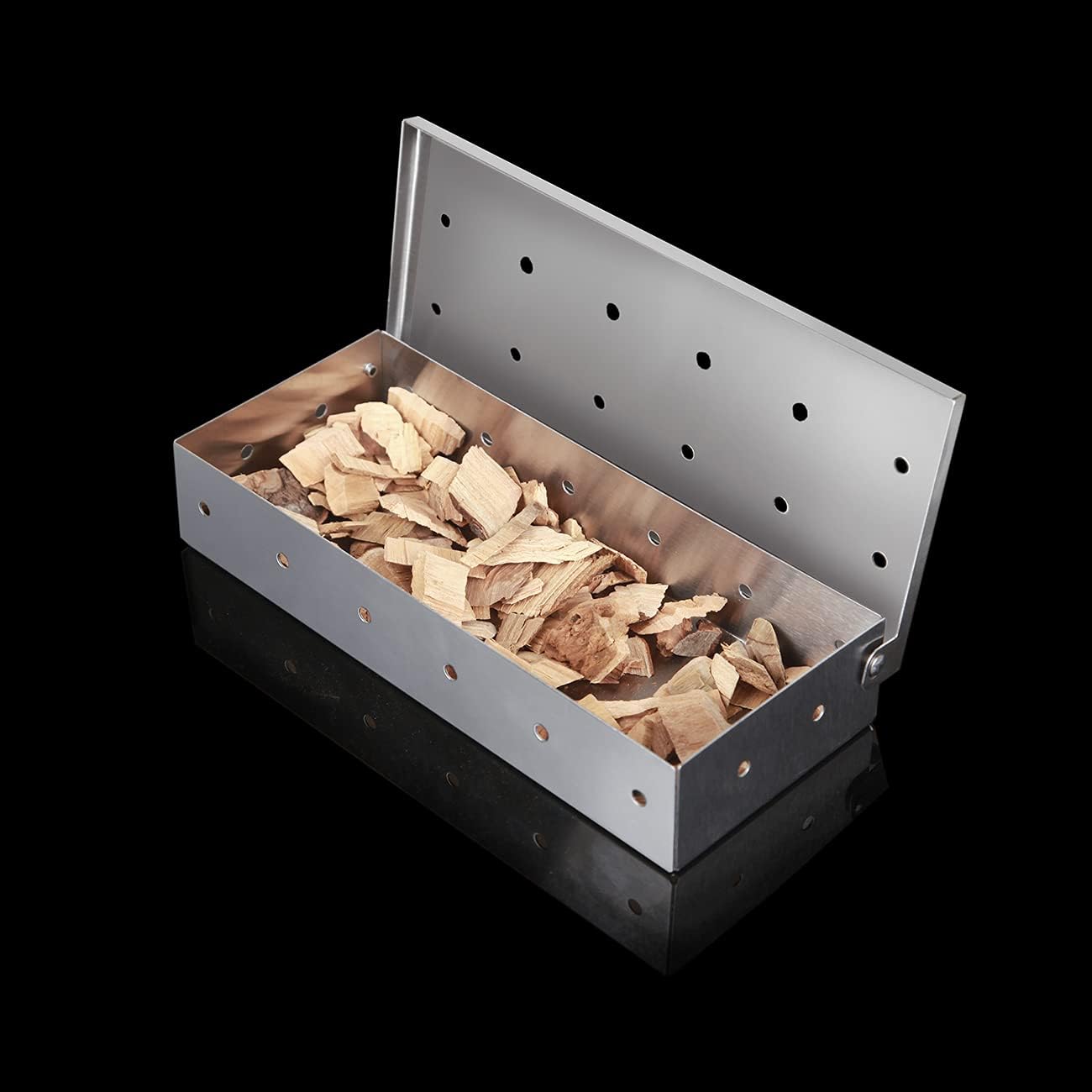 Smoker Box for Gas Grilling – Stainless Steel Grilling Basket with Tray Holder Attachment – Flip Open Top Panel Iron Box – Heavy Duty Stainless Steel Construction – Adds Real Smoke Flavor : Patio, Lawn & Garden