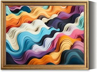 Vintage Framed Wall Art Vibrant linework Modern colorful waves Curving gridlines Canvas Paintings Wall Decor Pictures Posters Prints for Living Room Bathroom Bedroom Kitchen Artwork
