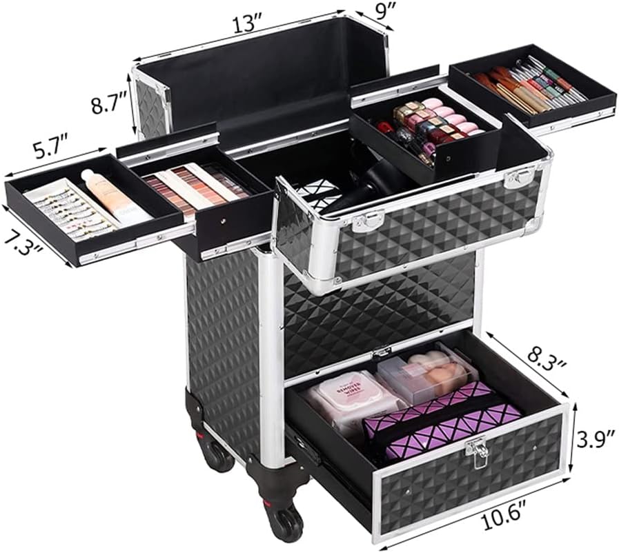 Beauty manicurist trolley cosmetic case aluminum portable travel makeup embroidery luggage image 3