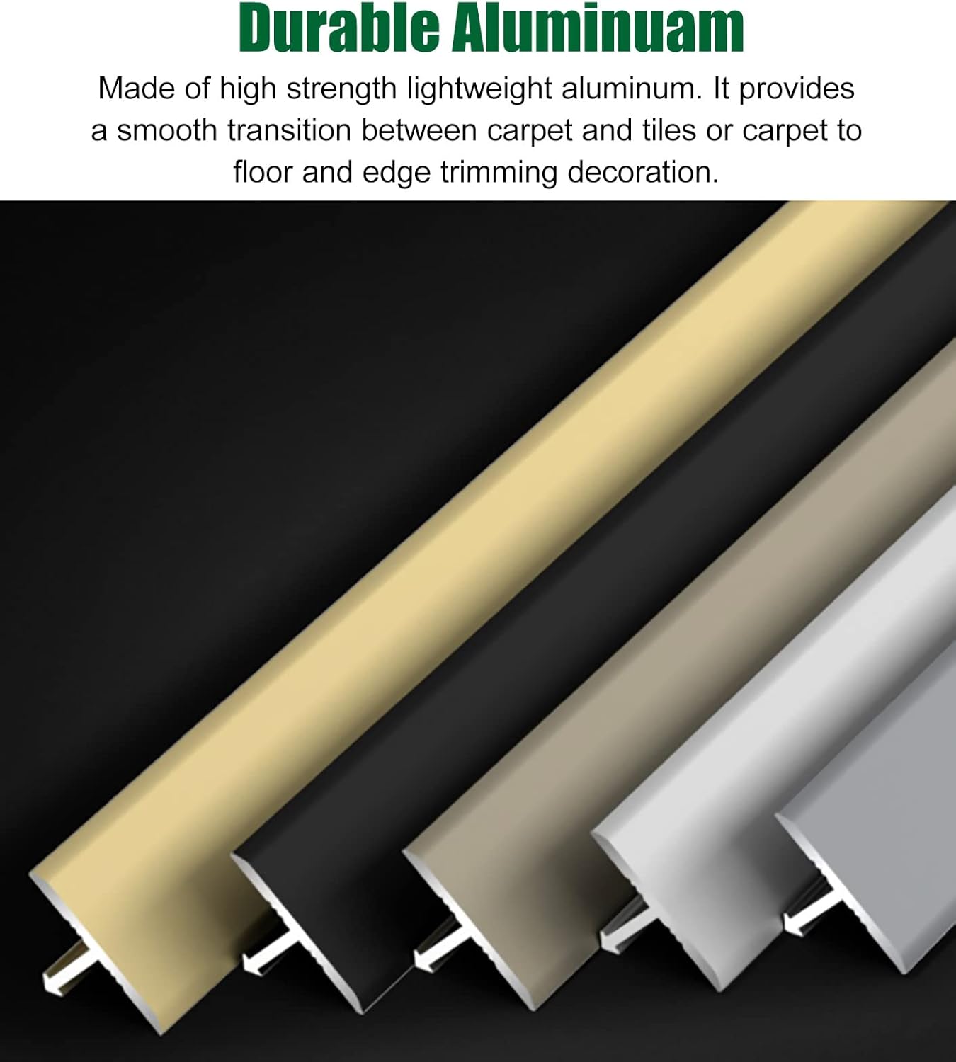 Threshold Transition Strips Durable Indoor Transition Strips, T-Mold Reducer Flute for Tile to Laminate/Wood to Tile, Customizable Size Easy Clean Floor Transition (Color : Black, Size : Small)