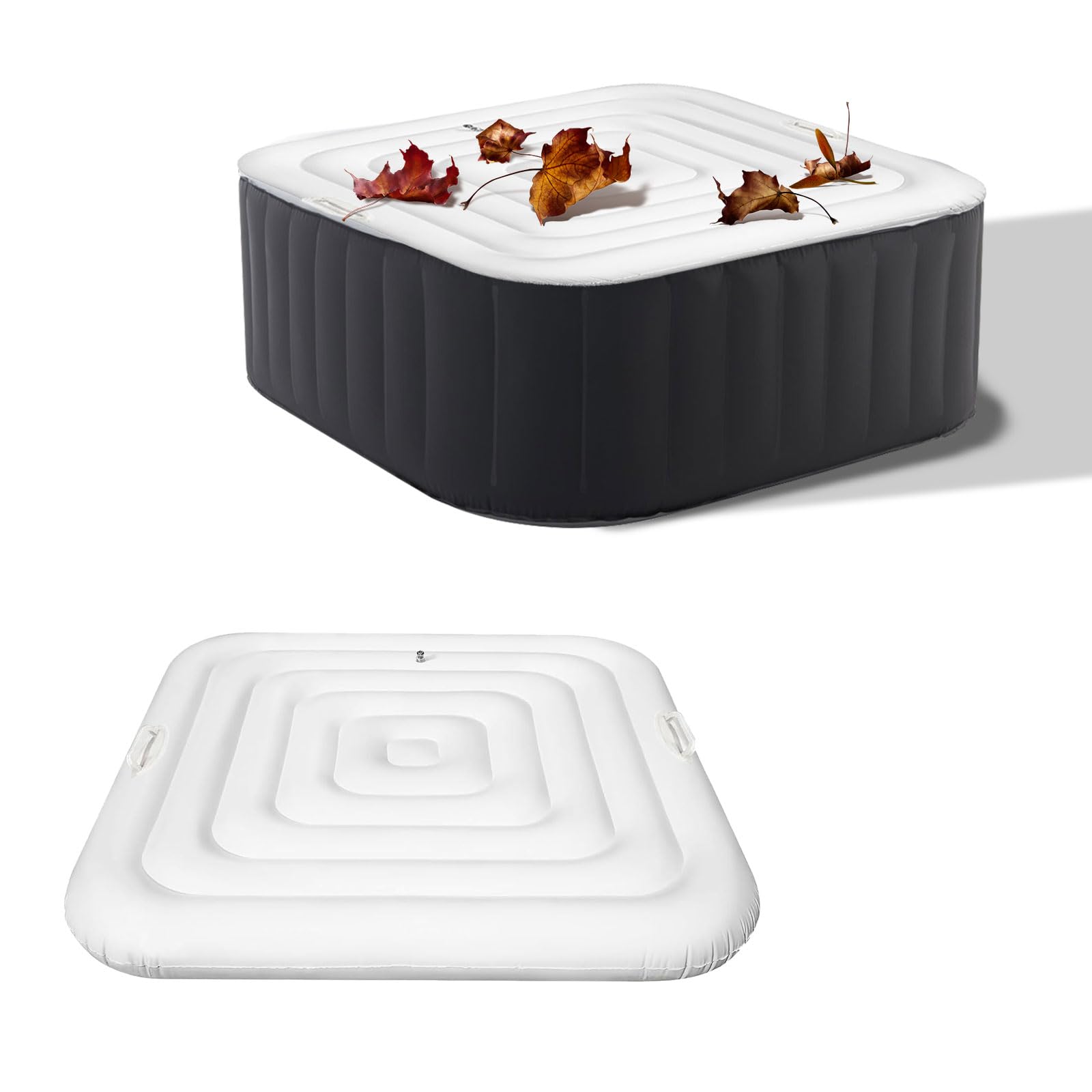 – 165cm Inflatable Hot Tub Lid,Energy Saving Lazy Spa Cover protector,Inflatable Hot Tub Cover, Foldable Inflatable Lid Protective Rain Overflow Heat Insulator Technology Round Bladder Fits All 6 Person