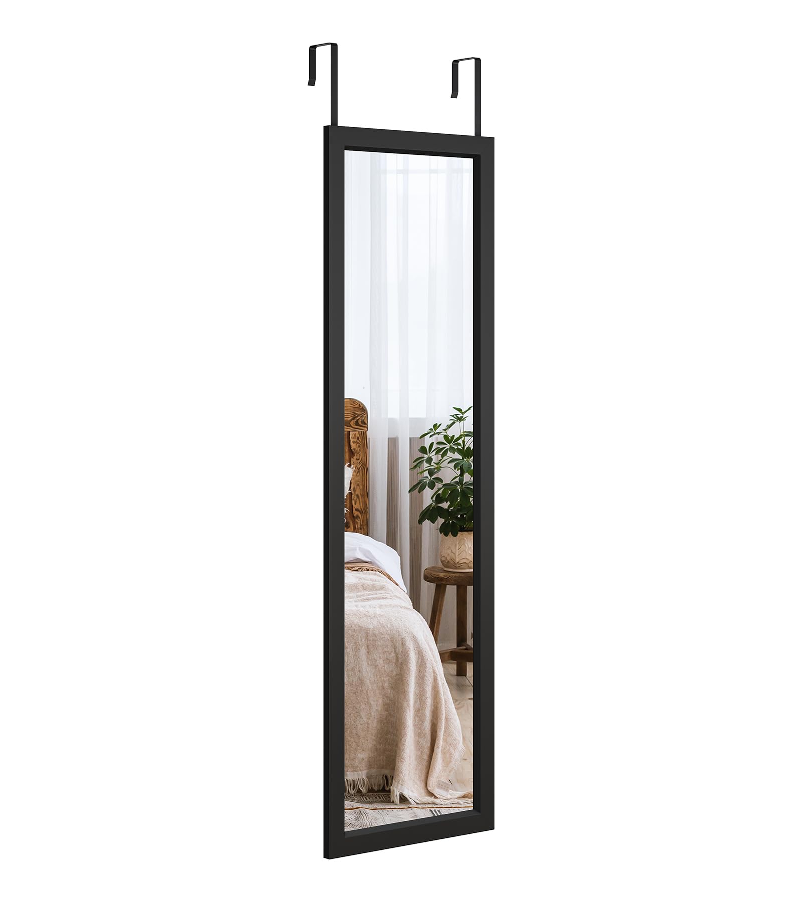 Dripex Over Door Mirror Full Length, 110 x 33cm Wall Mounted Mirror Door Hung Mirror for Bathroom/Bedroom/Wardrobe - Toughened Glass, Black — image 1