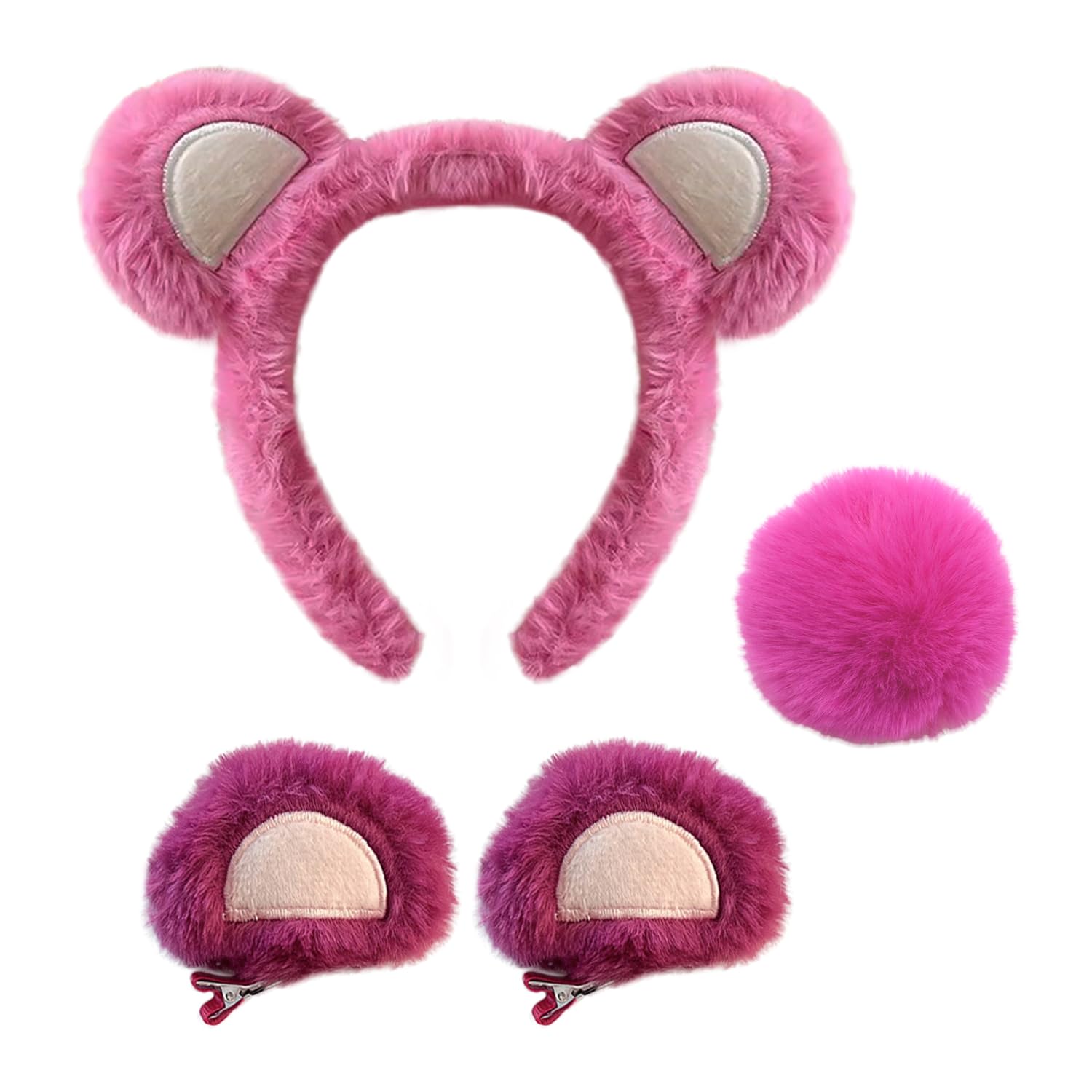 Tvsvkwe Pink 1 Piece Bear Headband, 1 Piece Hairball And 1 Pair Of Bear Ear Hairpins, Role-Playing Props, Bear Costume Accessories, Cute Cartoon Accessories.