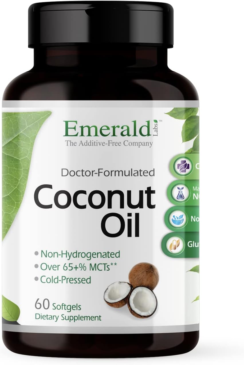 Emerald LabsCoconut Oil Softgels - Dietary Supplement with 100% Pure Extra Virgin Coconut Oil for Brain and Immune Support - 60 Softgels