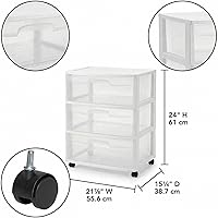 Vista 2 de Wide 3-Drawer Cart – White Plastic Mobile Storage Organizer For Home & Office (White)