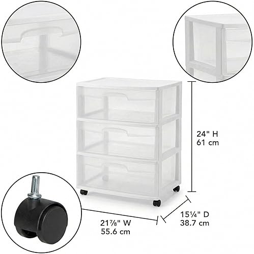 Miniatura 2 de Wide 3-Drawer Cart – White Plastic Mobile Storage Organizer For Home & Office (White)