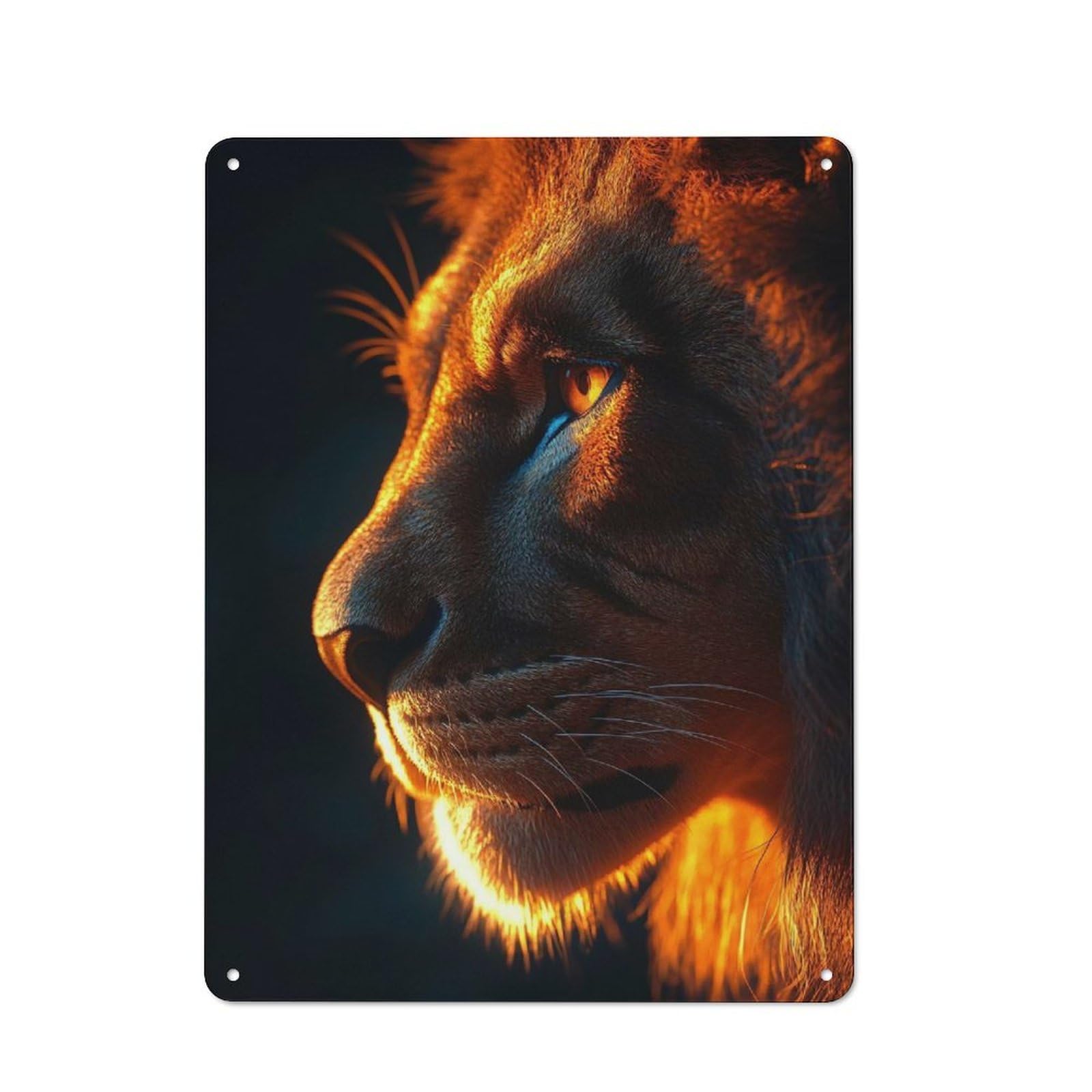 Junmoney Style-24 Retro Retro Metal Sign 40X30cm Featuring Lion Profile In Golden Light, Garage Wall Decor For Garage, Hobby Room, Office Or Man Cave