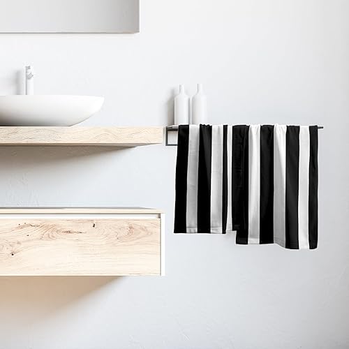 Vista 6 de Toallas de mano en blanco y negro – Toallas clásicas a rayas blancas y negras, toallas de baño modernas y sencillas, toallas de baño absorbentes