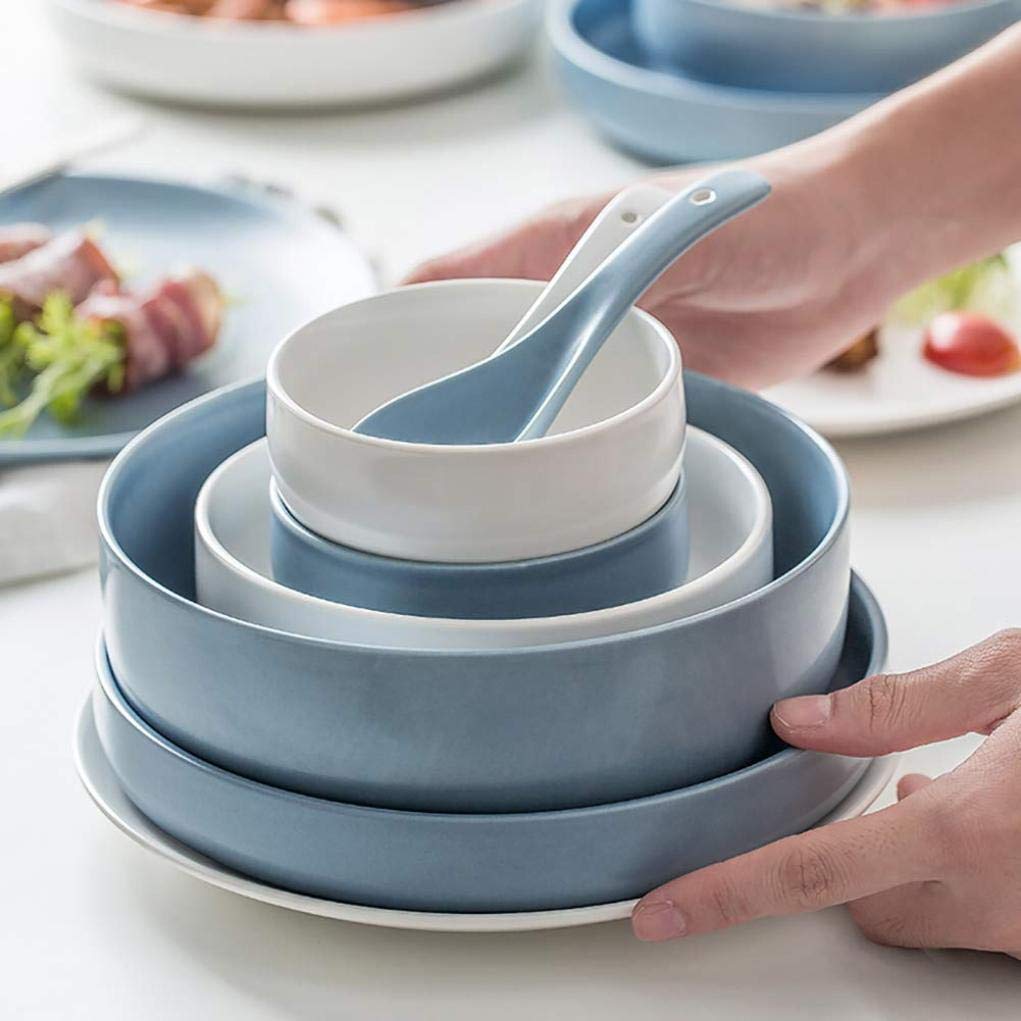 16 sztuk zestawu obiadowego białe i niebieskie ceramiczne zastawy stołowe dla 4 osób,
