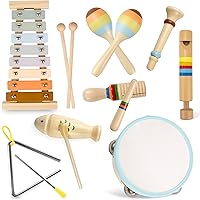 YUNLX Montessori Wooden Musical Instruments for Toddlers 3+ - 8 Neutral Boho Percussion Toys with Xylophone, Preschool Sensory Set & Storage Bag