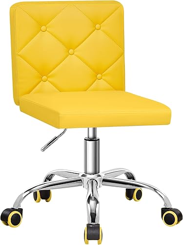 Miniatura 8 de VECELO Silla de escritorio sin brazos de cuero sintético con respaldo medio, altura ajustable giratoria de 360  para trabajo en casa y oficina