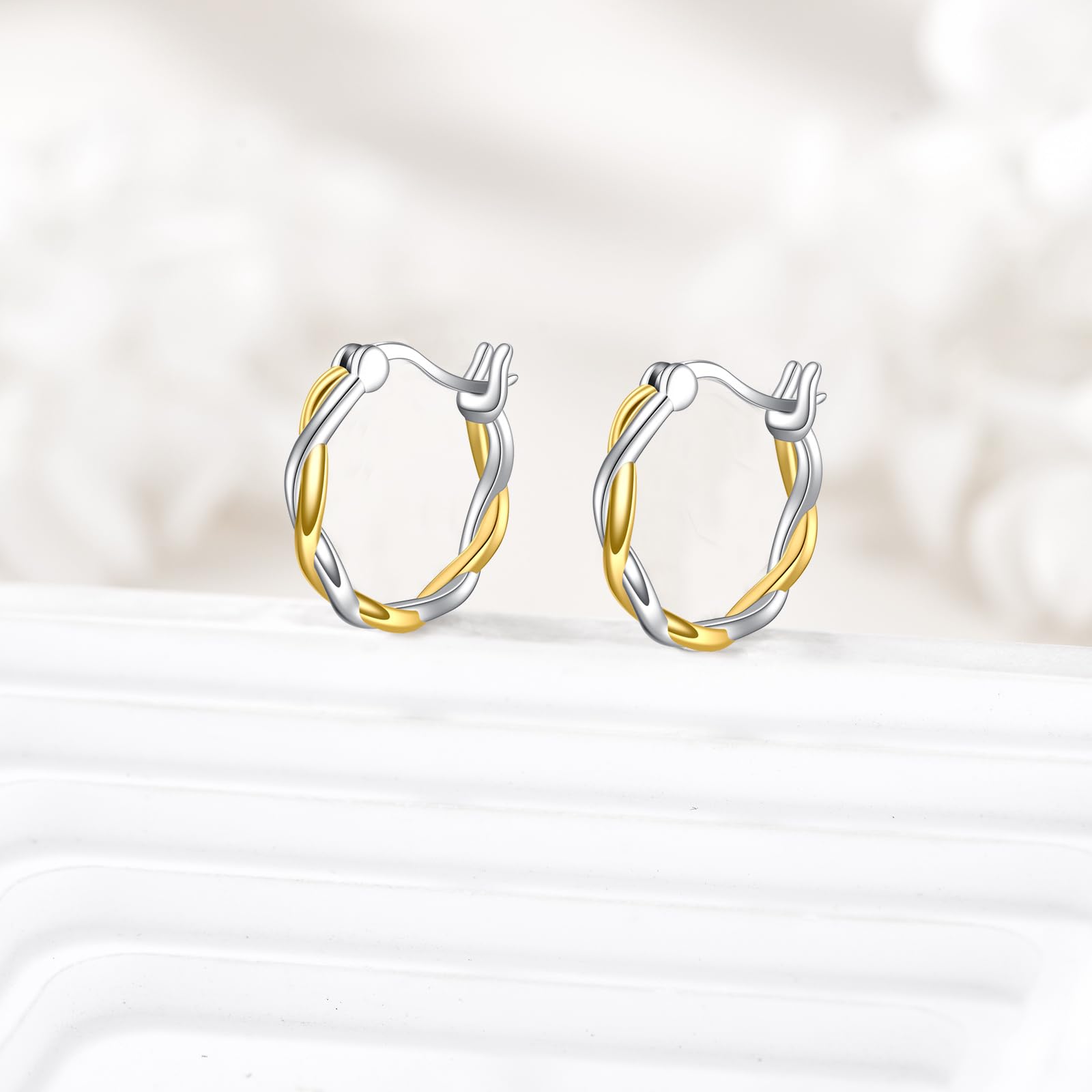 AXELUNA Zweifarbige Ohrringe 925 Sterling Silber aus gemischtem Metall 18K Gold und Silber gedrehte Ohrringe Zweifarbiger Schmuck für Frauen Mom