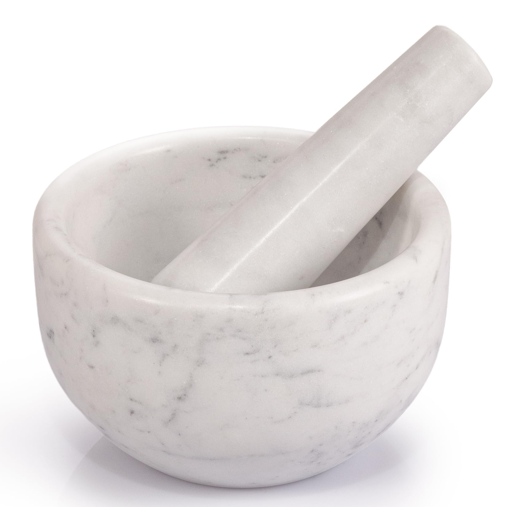 EHC Marble Mortar Pestle Set, Premium Herb Spice Grinder, Nut Seed Crusher, Kitchen Cooking Tool, Elegant Countertop Decor, Compact Multifunctional Blender - White