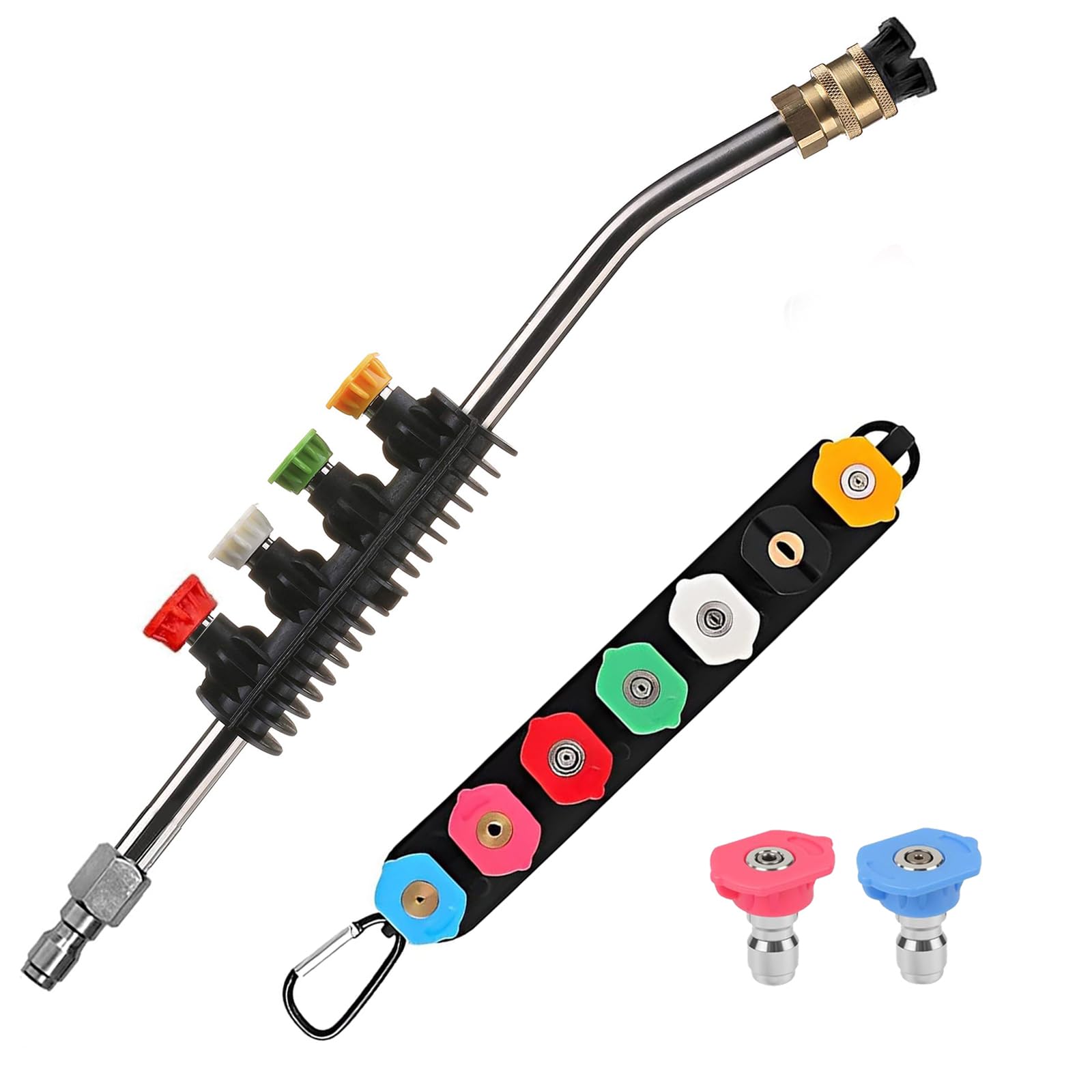 Pressure Washer Lance Extension Wand, 1/4'' Quick Release Jet Wash Lance, 15Inch Gutter Cleaner Attachment with 7 Quick Connect Spray Nozzles, 30 Degree Gutter Rod Cleaner Attachment for Car Washing