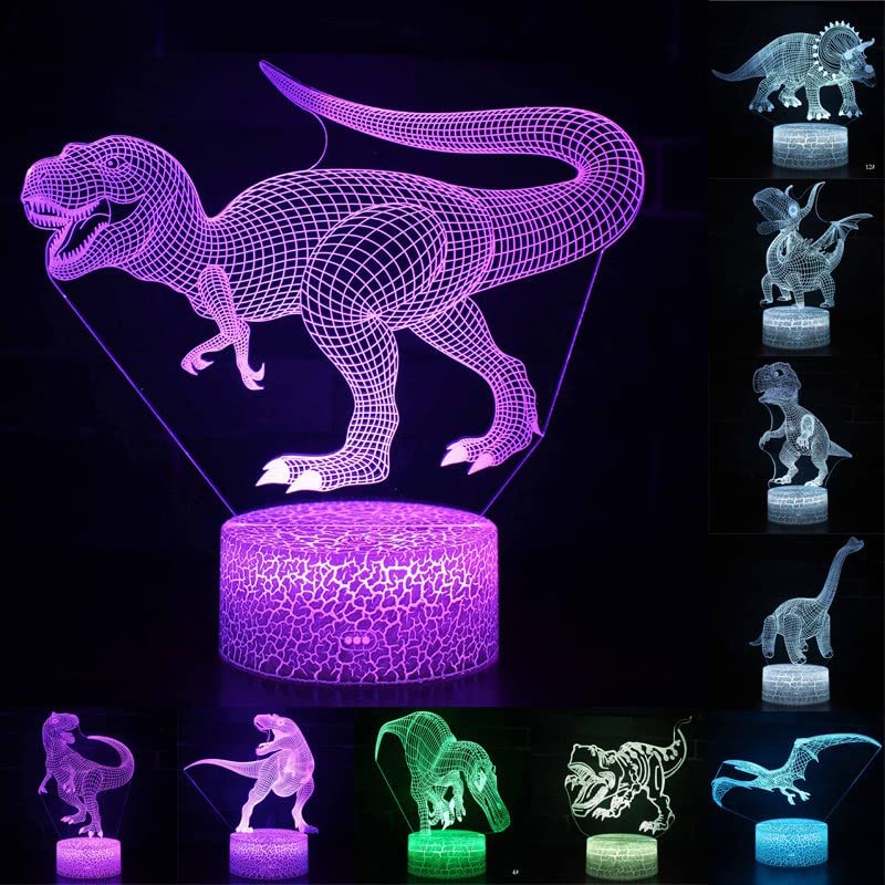 Dinosaur Night Light 4 patterns for Kids, Bedroom 3D Night Light for Kids Room Decorative Touch Table Desk LED Lamp 16 Color Changing Smart Touch & Remote Control for Toddler Teenage Boys & Girls