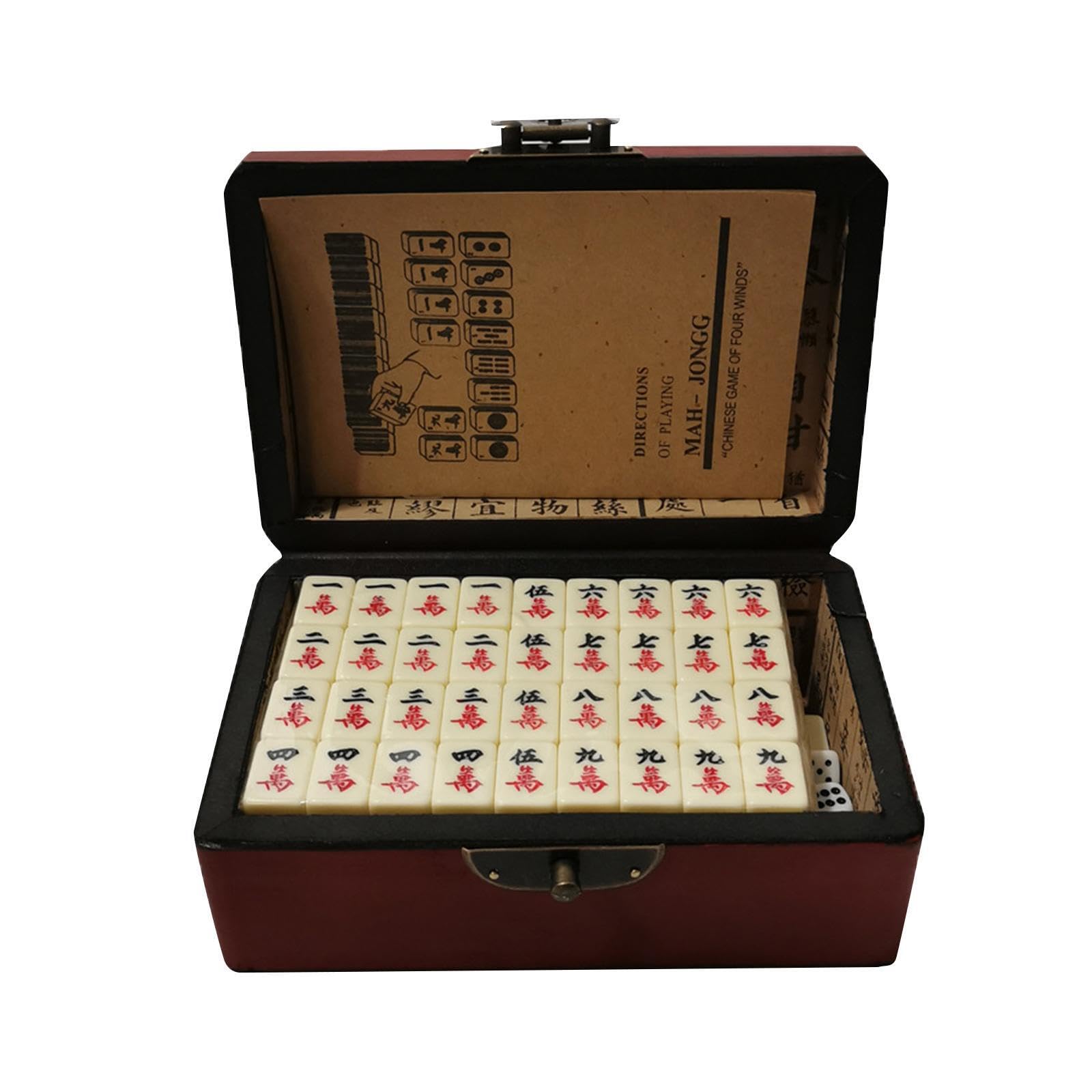 Boîte de Mahjong Traditionnelle Chinoise en Bois, Facile à Lire et à Transporter. Amusez-Vous en Famille Tout Moment ! Version Portable et Pratique des tuiles de, Couleur Unique