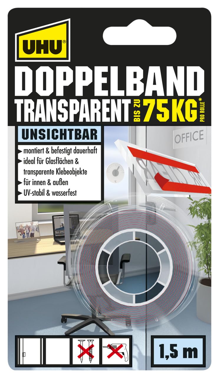 Uhu 45375 Double-Sided Adhesive Tape 1.5 m x 19 mm Transparent