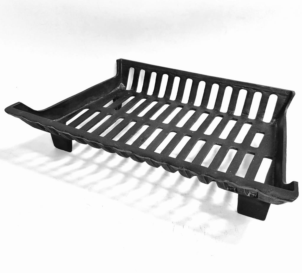 Burnace Black 24'' Fire Grate For Open Fireplace | Large Heavy Cast Iron Fire Basket | Freestanding Coal Log Holder