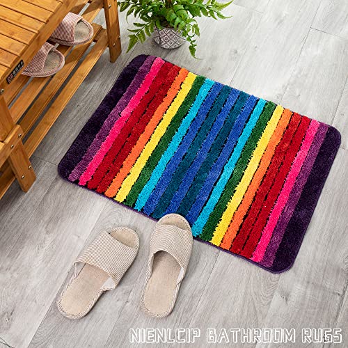 NIENLCIP Rainbow Bath Mat Colorful Bathroom Rugs Super Soft and Absorbent Microfiber Plush Bath Rugs with Non-Slip Backing for Bathroom Machine Washable 19 X 27 Inches - Image 3
