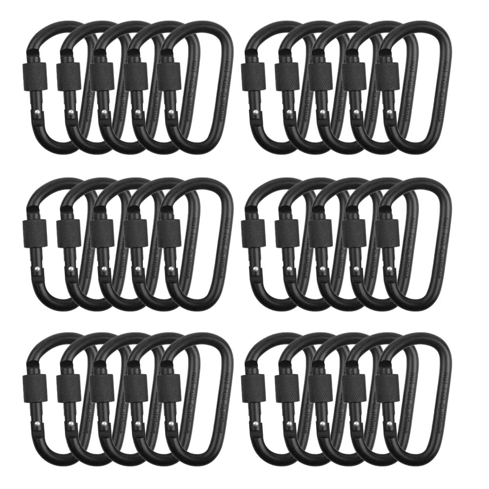 momend 30Pcs Metal Mountaineering Buckle D Ring Spring Buckle Key Chain Hook with 7.62cm Screw Cap Travel Supplies