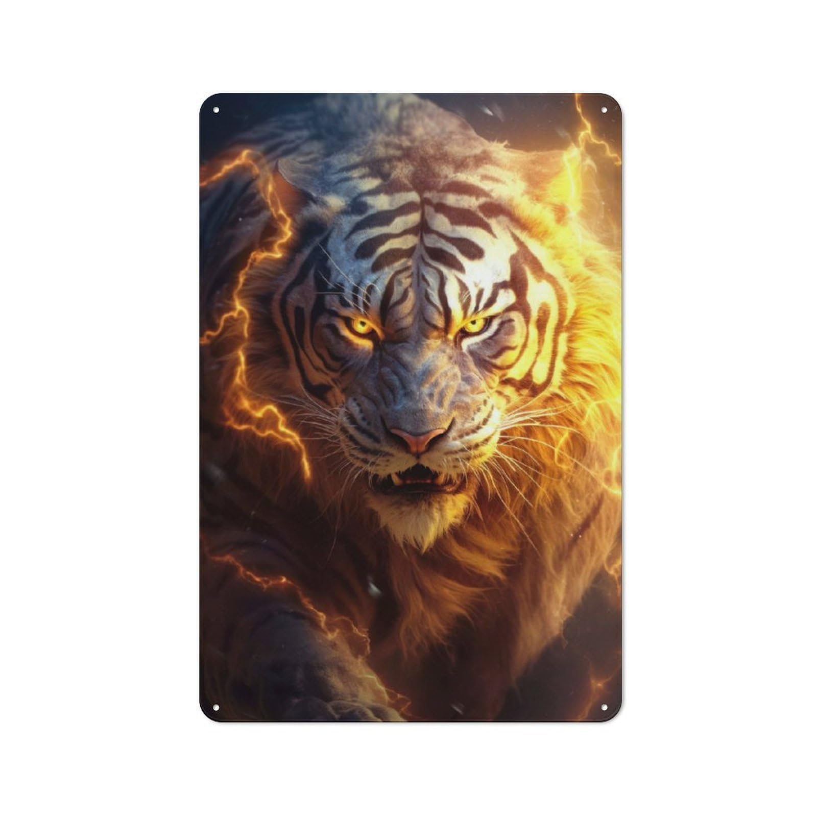 Junmoney Powerful Energy Tiger Printed Metal Sign 30X20cm For Café Or Restaurant, For Hospitality Interior Collectors