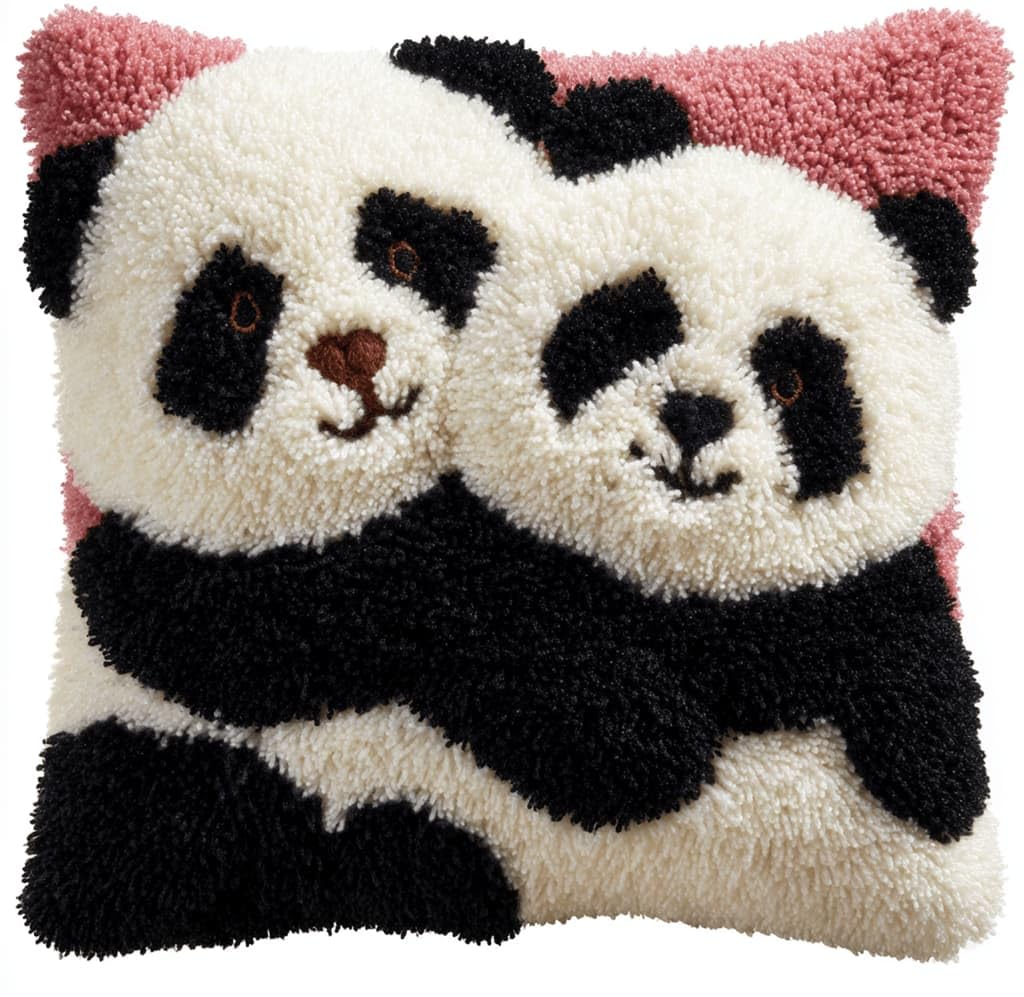 Kitquiver Latch Hook Rug Kits for Adults Panda DIY Latch Hook Cushion Cross-Stitch Embroidery Cushion Cover for Home Sofa Decoration 17X17 in.