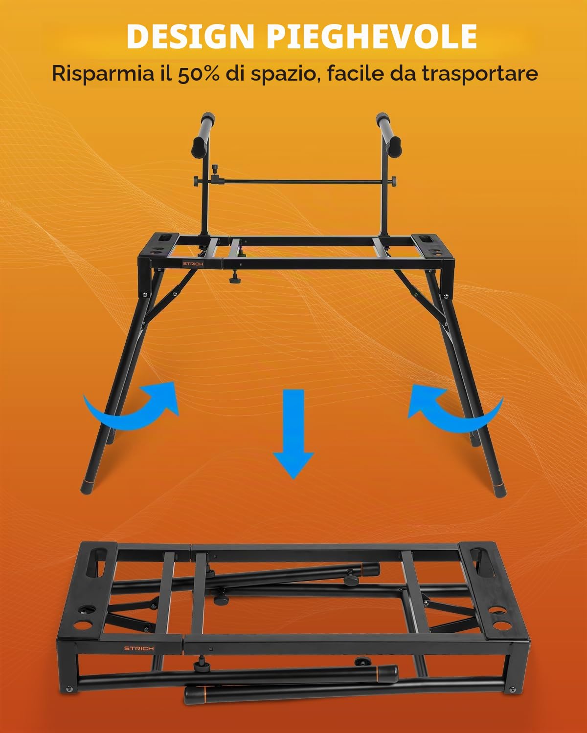 STRICH Supporto per tastiera a doppio piano con 2° livello, regolabile e pieghevole, a 2 livelli, resistente, per sintetizzatori e tastiere digitali elettriche, adatto per pianoforti a 54, 61, 88