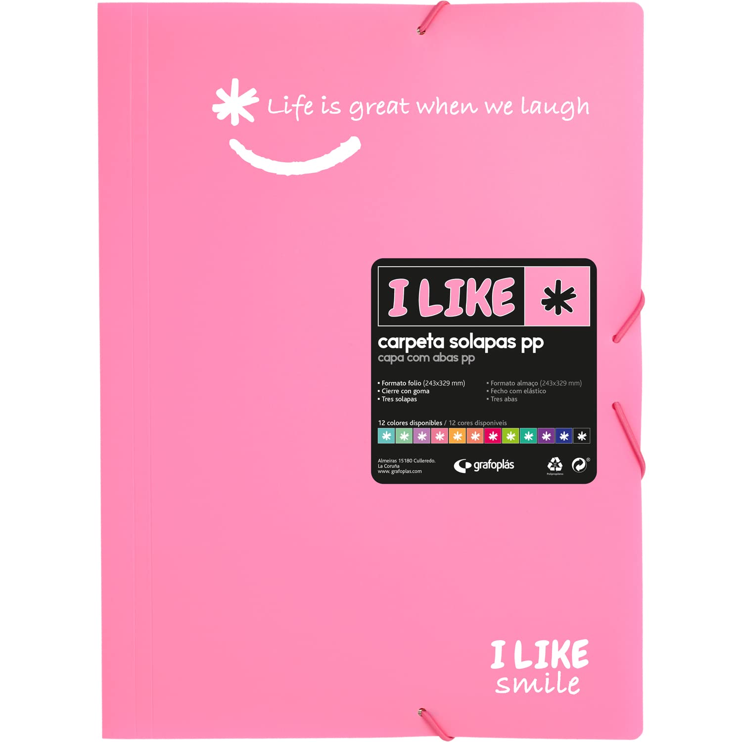Grafoplás 4800853 Elastic Binder 3 Flaps Light Pink Opaque Polypropylene Folio Size Like