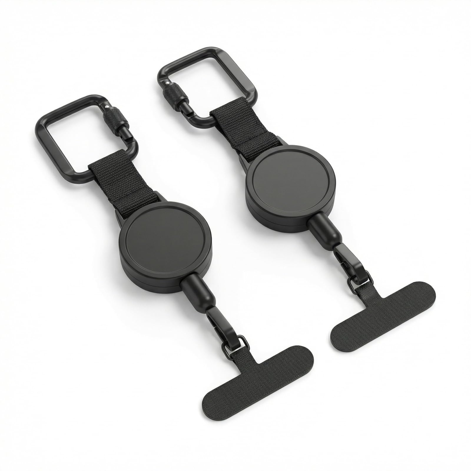 Solvio Unisex Black Anti-Theft Retractable Phone Lanyard, Universal Phone Tether With Steel Wire Rope, Rotating Metal Tab Cellphone Strap For Fishing, Skiing - 2 Pack