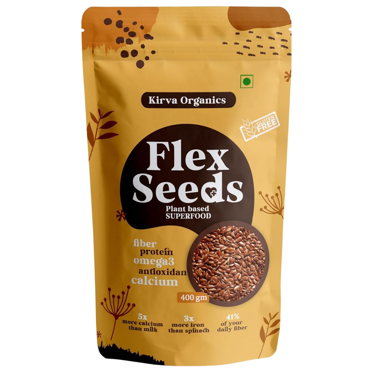 Kirva Origanics Alsi Flax Seeds 380g - Rich in Omega-3, Protein & Fiber | Raw Seeds for Eating & Hair Growth (Pack Of 1)