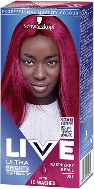 Schwarzkopf LIVE Ultra Brights Or Pastels, Vibrant Semi-permanent Pink Hair Dye, Lasts Up to 15 Washes, Raspberry Rebel 091