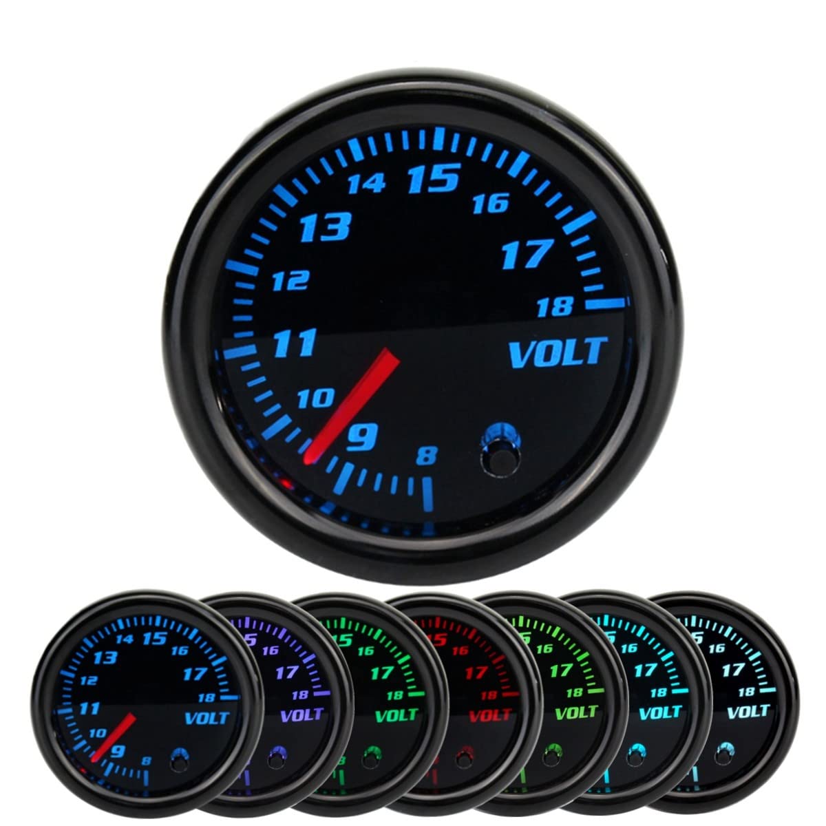 COLICO Universal Car Vehicle 2inch 52mm Pointer Volt Voltage Gauge Meter Kit 7 Color LED Light Pointer Indicator