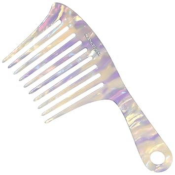 D1 | wide tooth comb 7.4"for easy portability. Suitable for Womens/girl curly, curly and tight hair, the short handle design is easy to carry. Acetate comb White Purple C