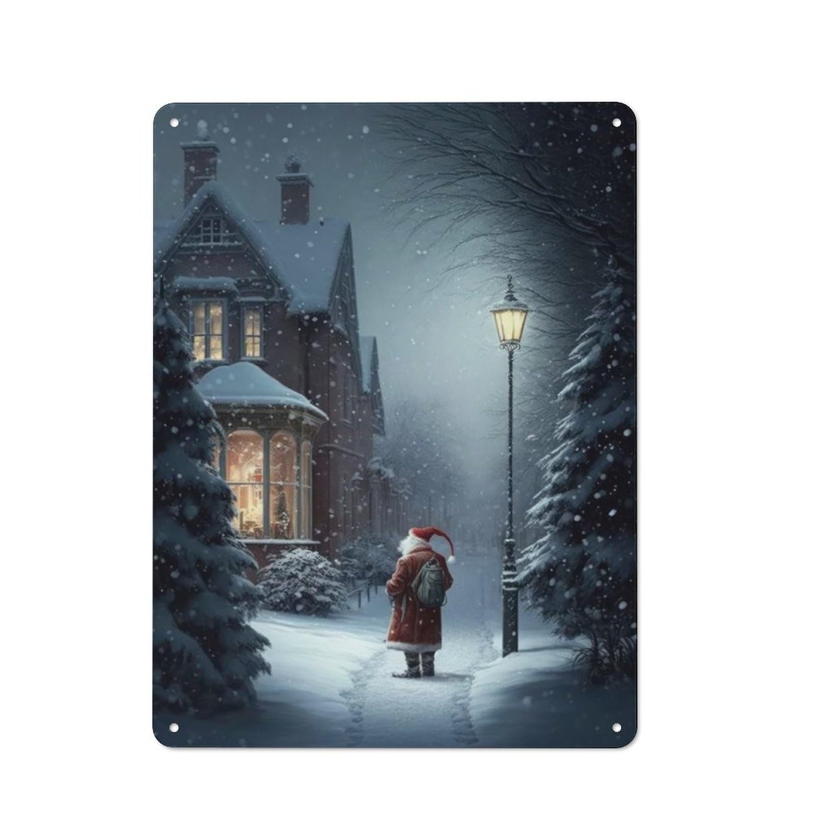 Junmoney Santa Claus V Industrial-Style Metal Plaque 40X30cm For Hallway Wall, A Winter Wall Decor Update For Hallway Decor Lovers