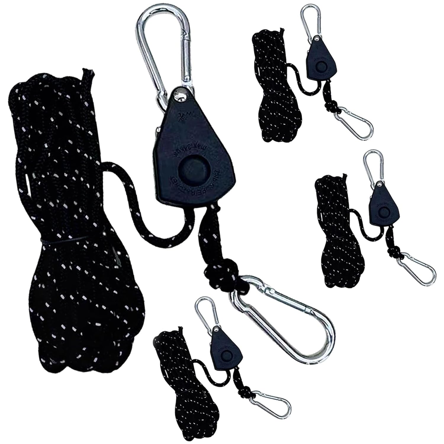 Pack of 4 4 m Reflective Guy Ropes, 4 mm Lightweight Guy Rope, Tent Cord, Adjustable Rope (Black)