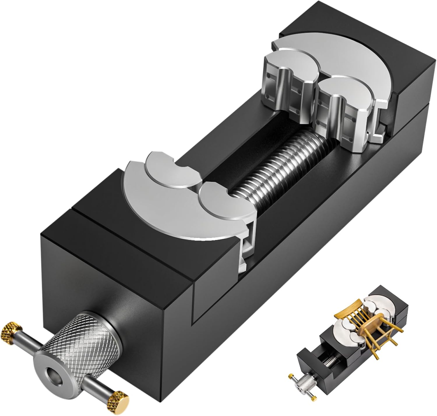 Luvan Mini Drill Press Vise, Small Bench Vise Clamp for Any Shape 2.44" Jaw Opening Self-Adjusting Smart Fractal Vise, Precision Aluminum Hobby Mini Table Clamp for DIY,Crafts,Jewelry Making,Repair