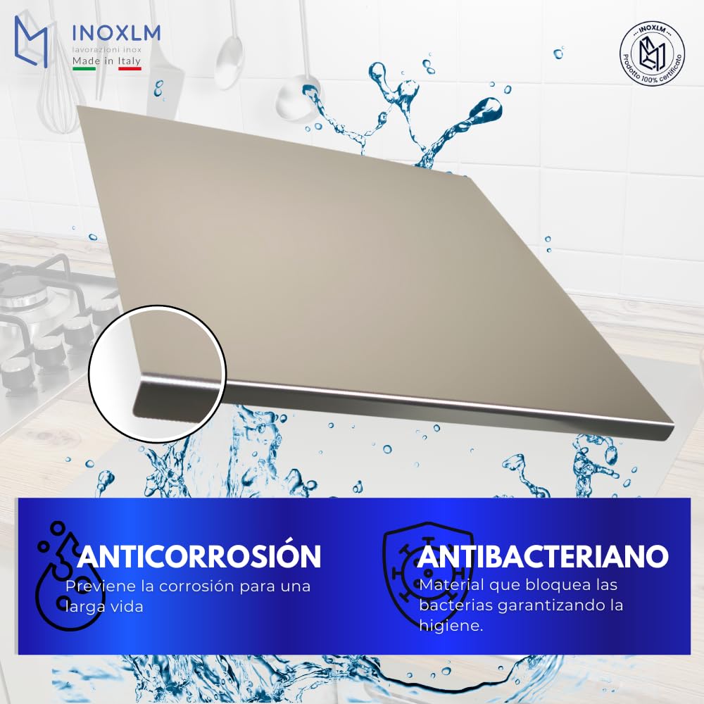 INOXLM Tabla de cortar, superficie de trabajo de acero inoxidable, varios tamaños, para amasar, para cocina, bar, restaurante (80 x 50, borde de 2 cm)