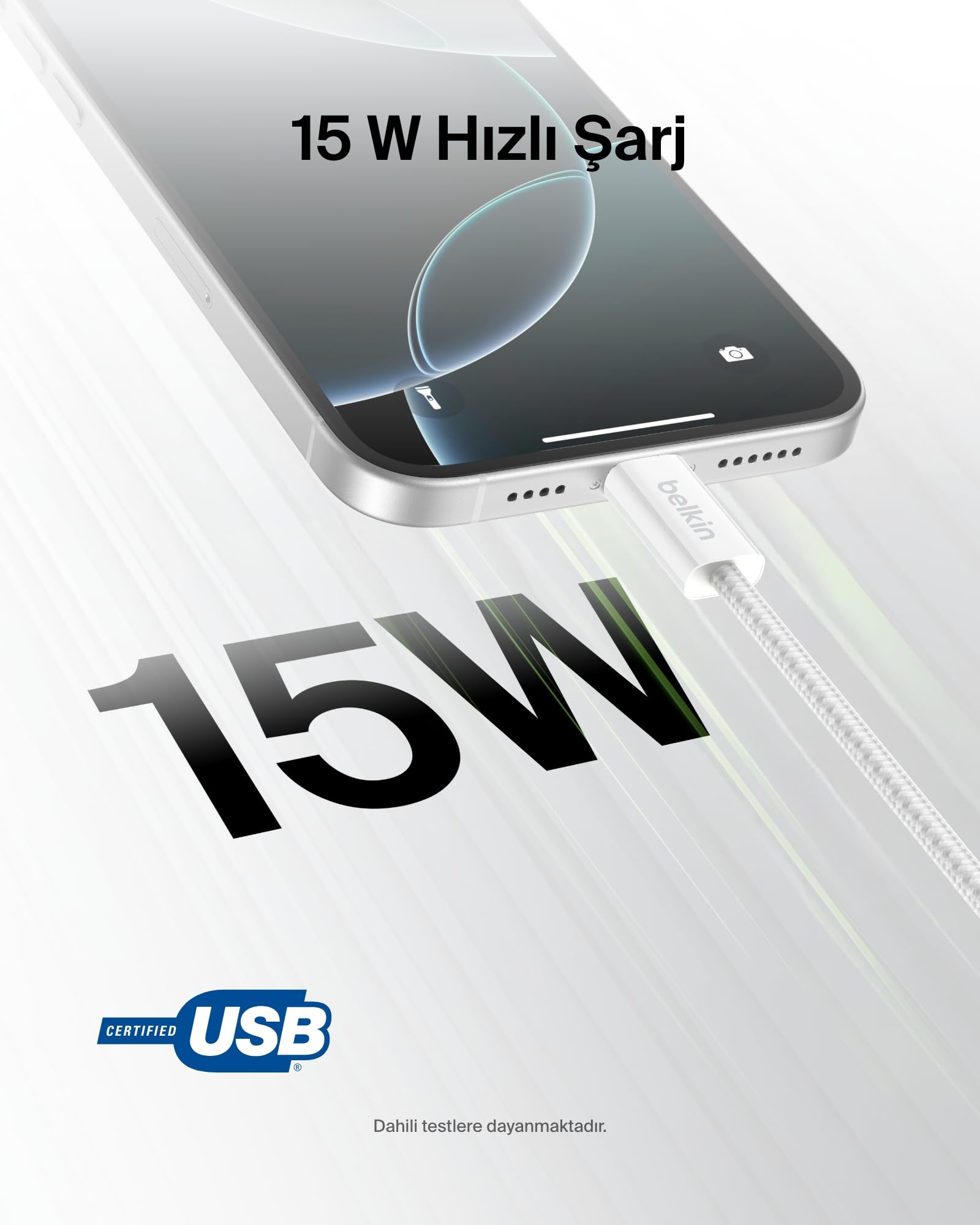 Belkin 2'li Örgülü USB-A - USB-C Kablo, 1,5 m, 15 W, Yumuşak, Esnek ve Hızlı Şarj Kablosu, iPhone 17 ve 16 Serisi, Galaxy S25, Pixel 10, iPad Pro ve Daha Fazlasıyla Uyumlu, Beyaz