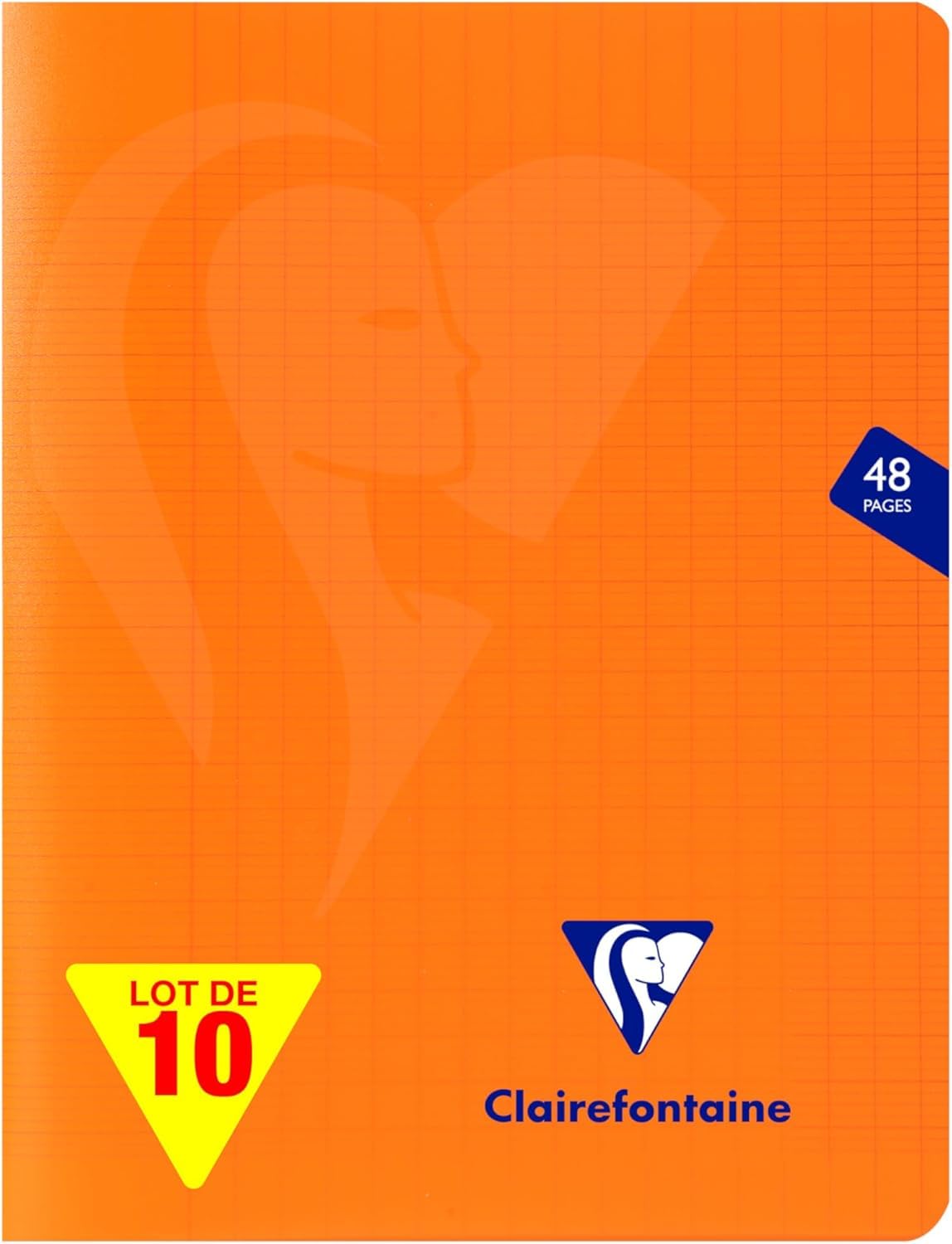 Clairefontaine 383751CPack - One Set of 10 Mimesys Orange Stapled Notebooks - Size: 17x22 cm - 48 Seyes Ruled Pages - 90 g White Paper - Polypro Covers