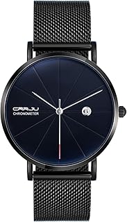 Orologio da polso unisex semplice e ultrasottile con datario e cinturino in acciaio inossidabile (nero)
