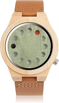BOBO BIRDMen's Bamboo Wooden Watch with Black Cowhide Leather Strap 12 Holes Timer Design Sports Casual Watches