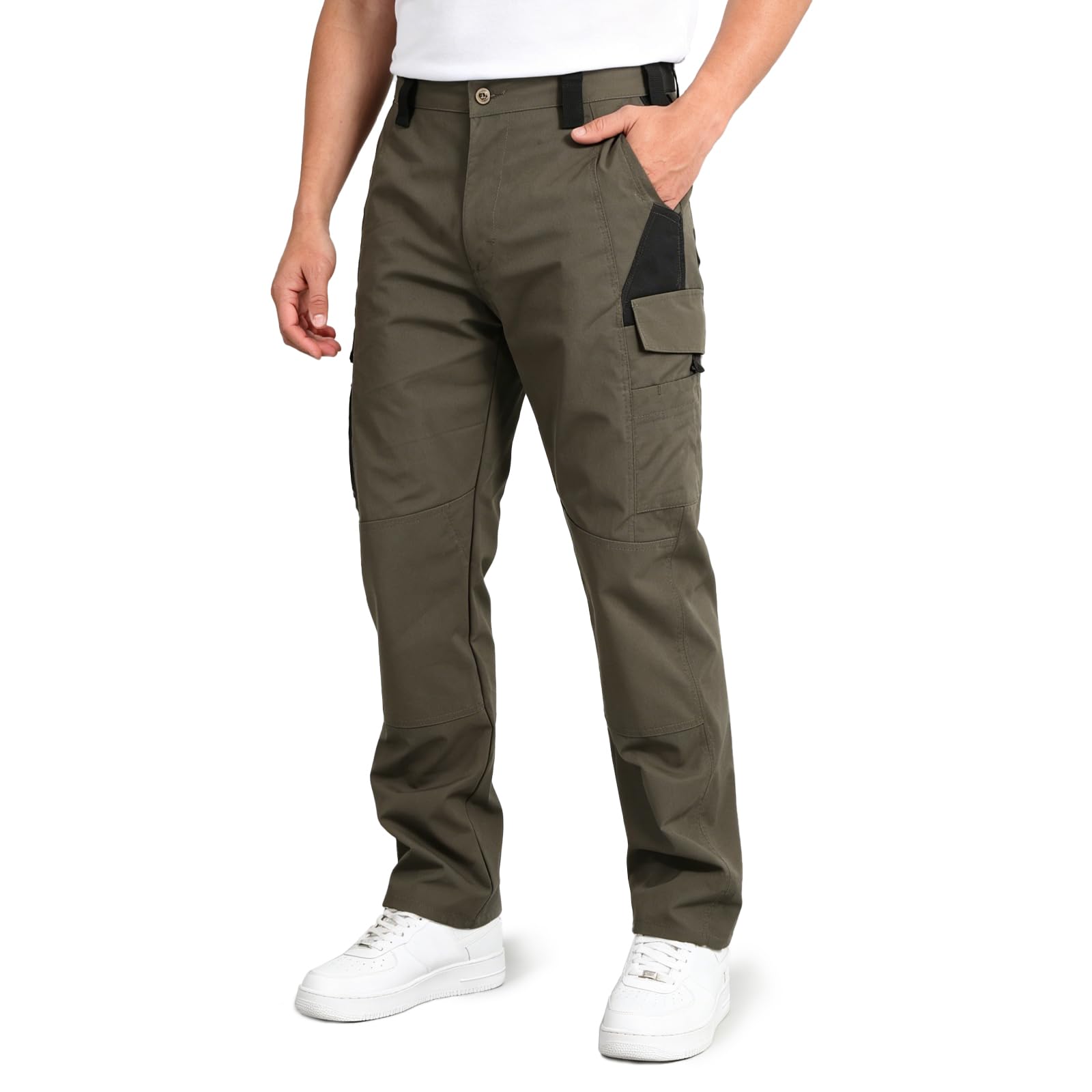 LY4U Herren Taktikhosen, Arbeitshosen mit Mehreren Taschen, Strapazierfähige Outdoor Wander Cargohosen mit Teils Elastischem Bund für Angeln, Jagen und Camping