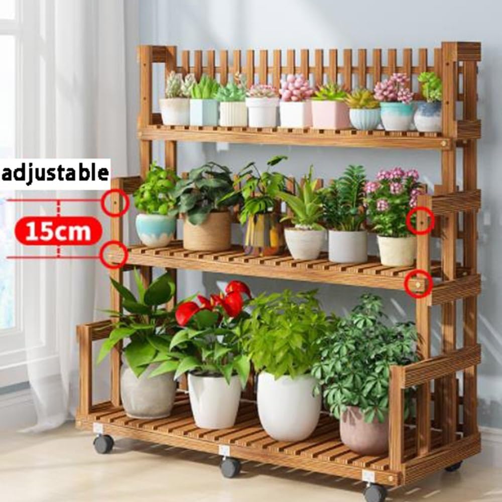 Stabilny 3-poziomowy drewniany stojak na rośliny – do użytku wewnątrz i na zewnątrz półka na doniczki na balkon, ogród, patio – 100 cm stojak ekspozycyjny na rośliny i kwiaty