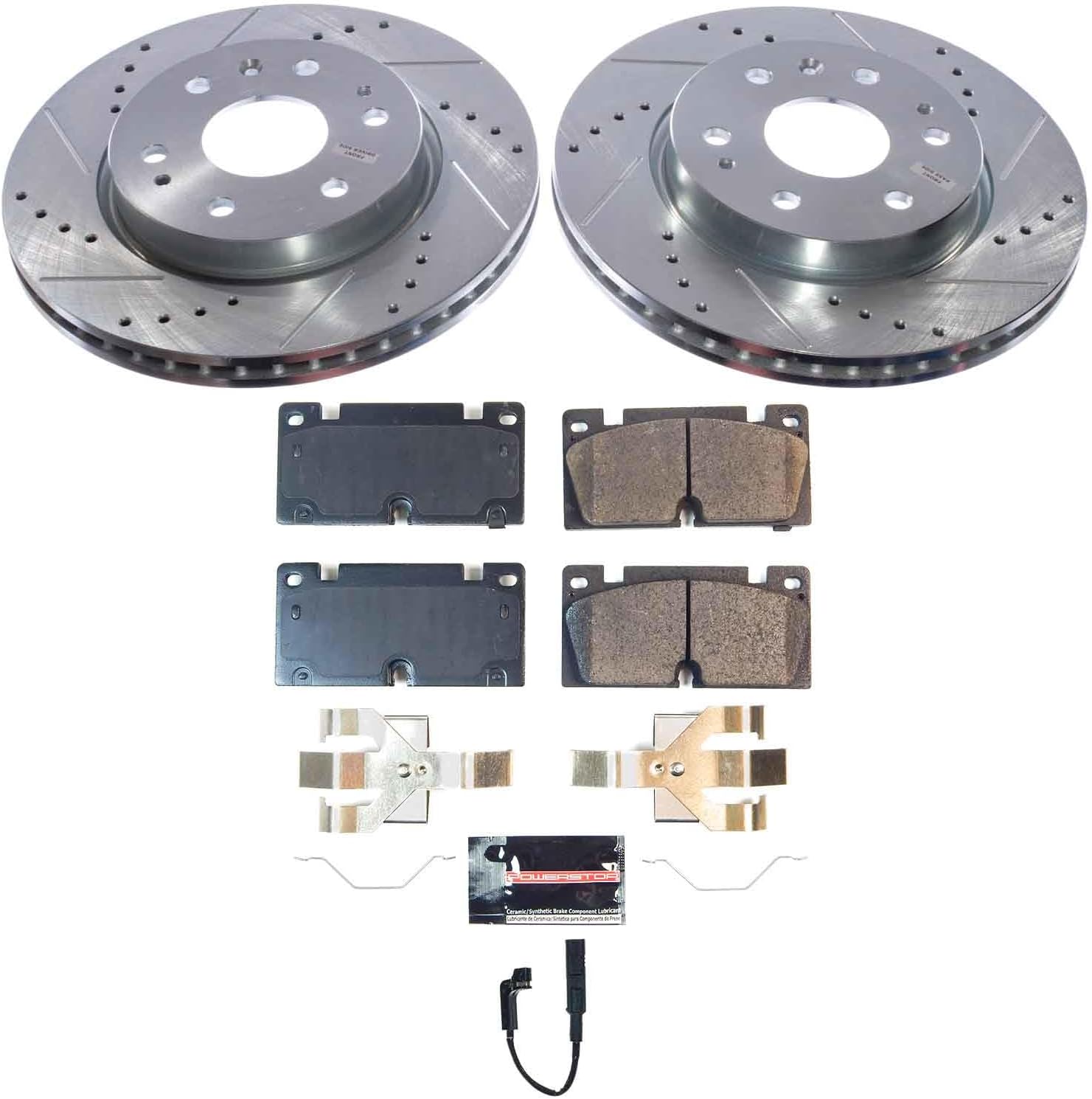PowerStop Front Brake Kit For Chevrolet Colorado 2023-24, GMC Canyon 2023-24 - Drilled and Slotted Disc Rotors with Ceramic Brake Pads Replacement, K9200