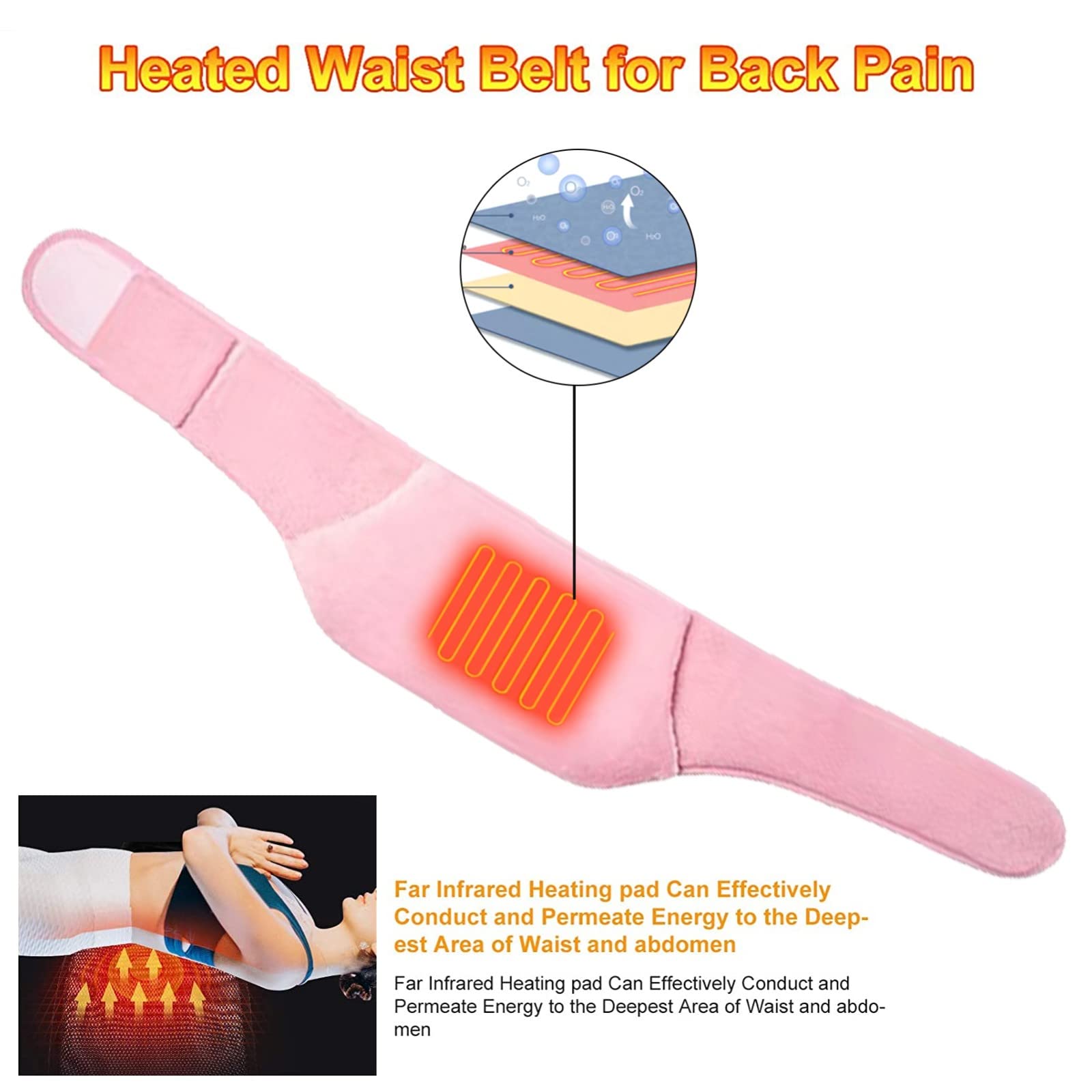Cinturón de calefacción Almohadillas térmicas ajustables, terapia magnética de calefacción eléctrica USB, para calambres menstruales Alivio del dolor de piernas abdominales lumbares (Color: B)