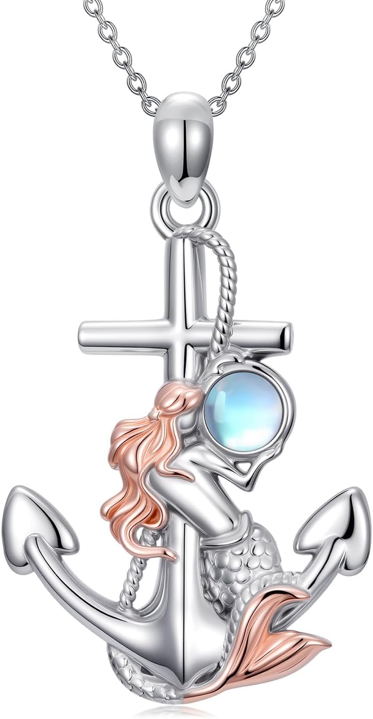 TOUPOP Anchor Dolphin/Mermaid/Turtle/Starfish/Dolphin Necklace for Women 925 Sterling Silver Anchor Nautical Necklace Graduation Gift Ocean Pendant for Women
